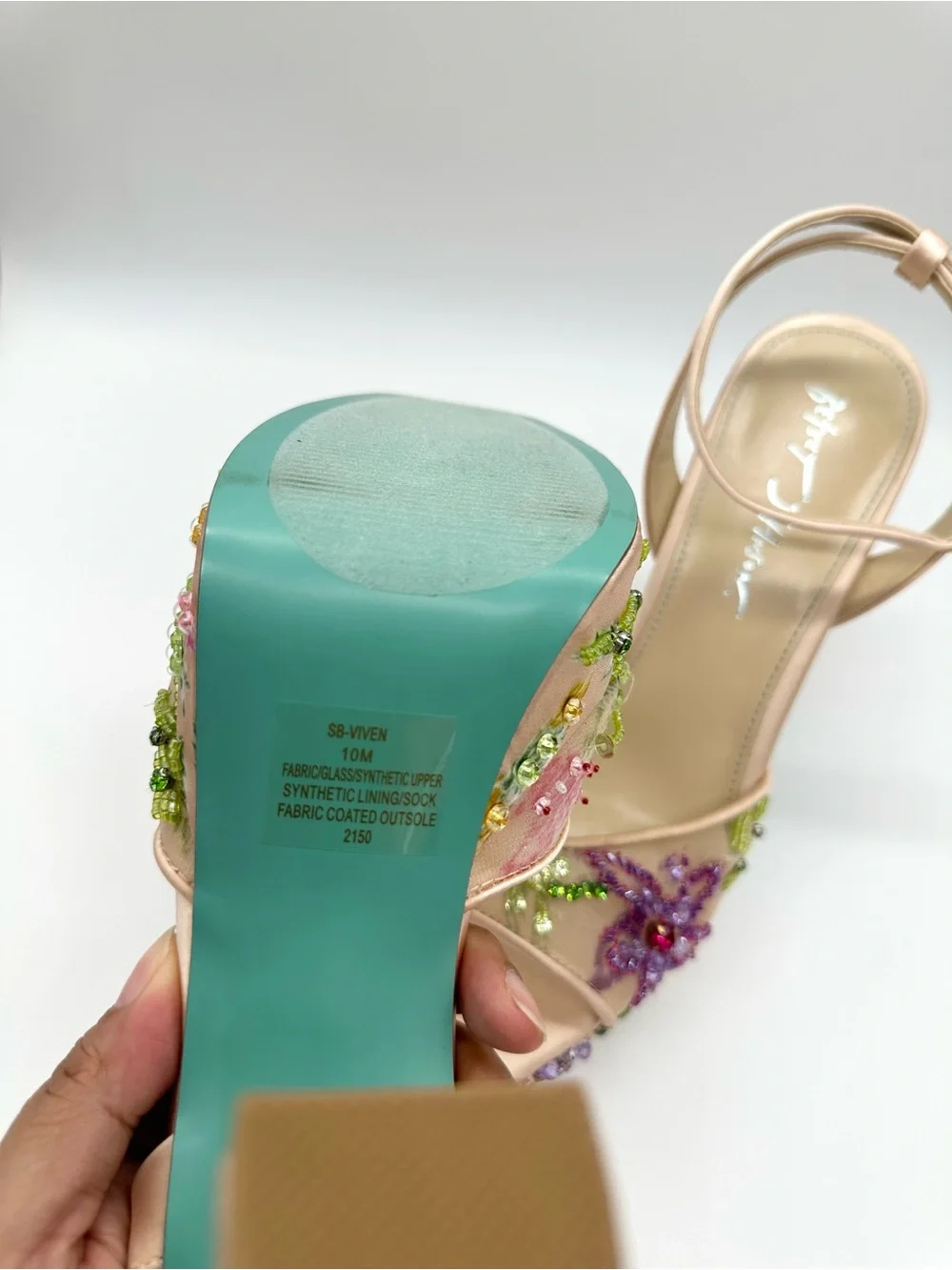 Betsey Johnson Viven Beaded Floral Platform Sandals Nude Teal Size 10 NWOB